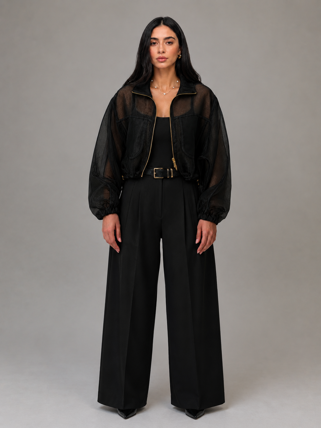 Noir Sheer Utility Bomber Jacket