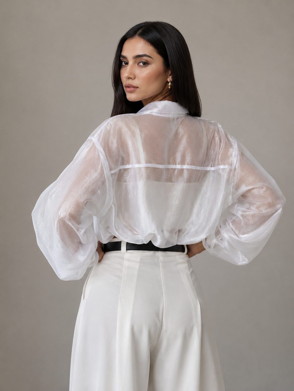Leganci Ivory Organza Zip Jacket