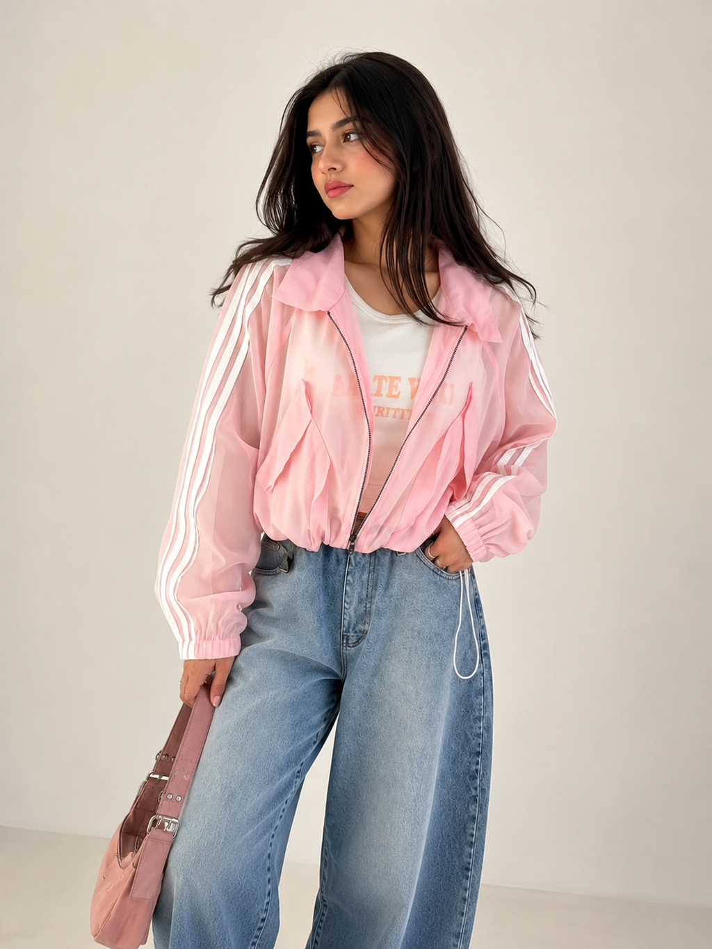 Candy Pink Sheer Bomber Jacket Shirt