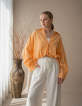 Aurora Oversized Drawstring Crop Shirt – Peach Orange