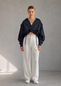 Midnight Muse Drawstring Crop Shirt
