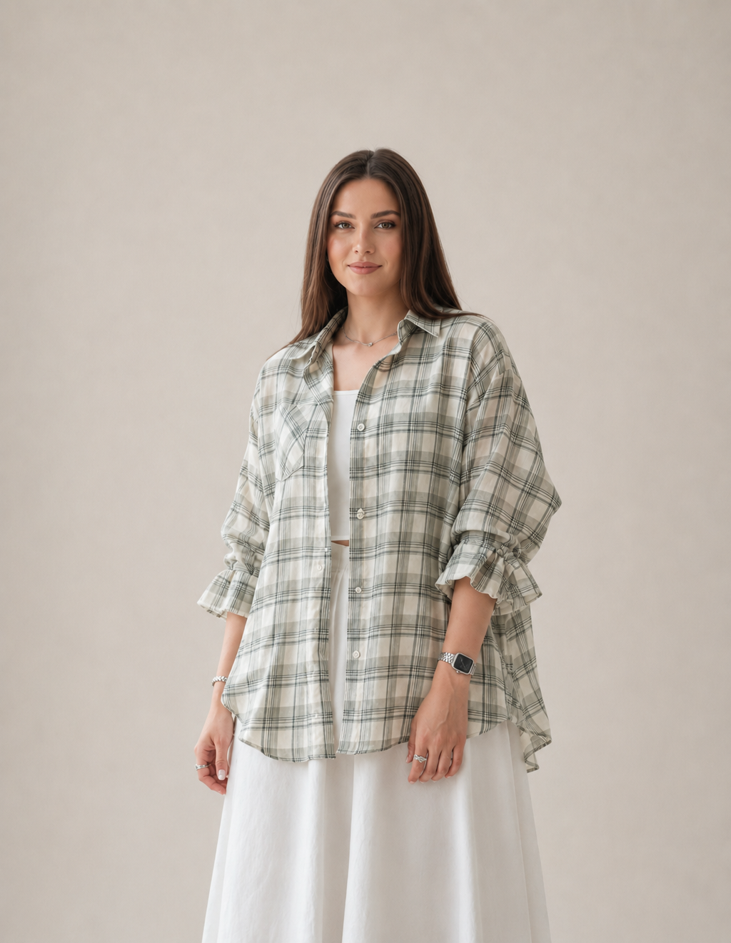 Sage Whisper Oversized Plaid Shirt