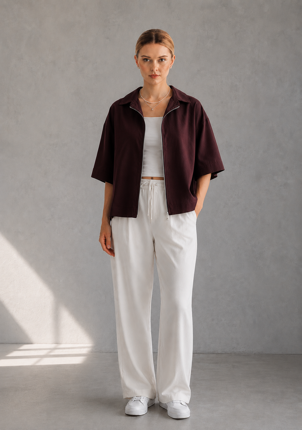 Urban Ease Oversized Half Sleeve Zip Shirt