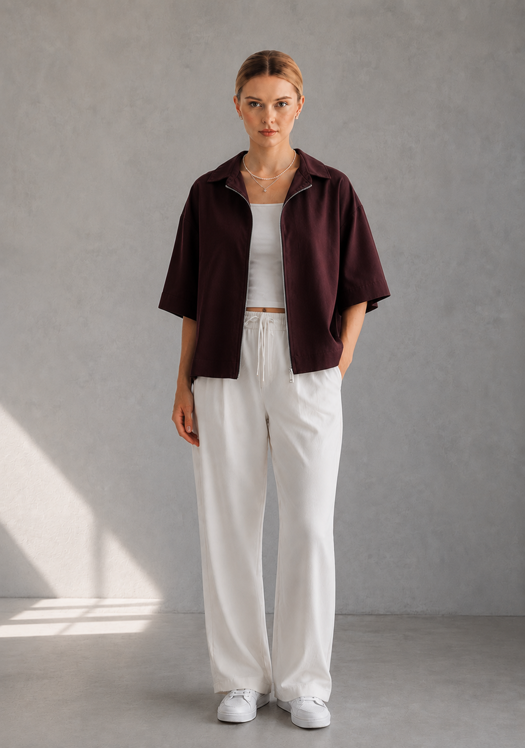 Urban Ease Oversized Half Sleeve Zip Shirt