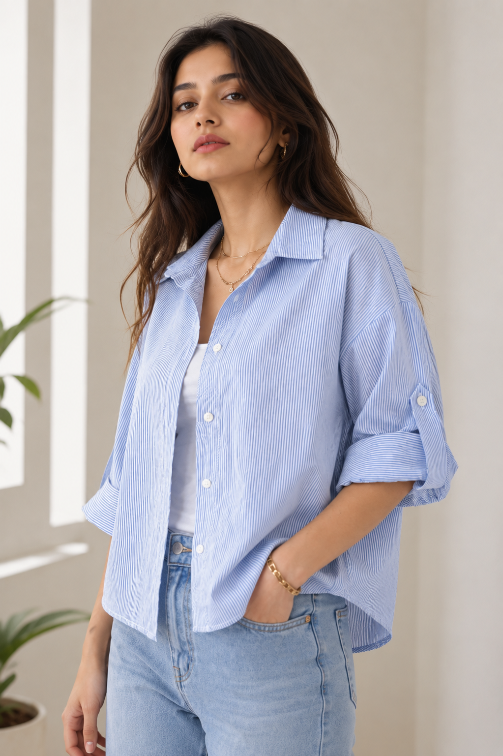 Leganci Azure Pinstripe Oversized Shirt