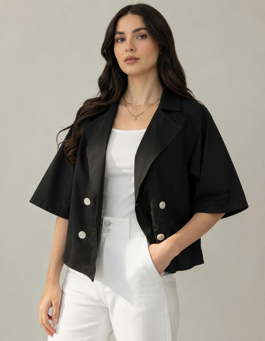 Noir Luxe Cropped Blazer Shirt