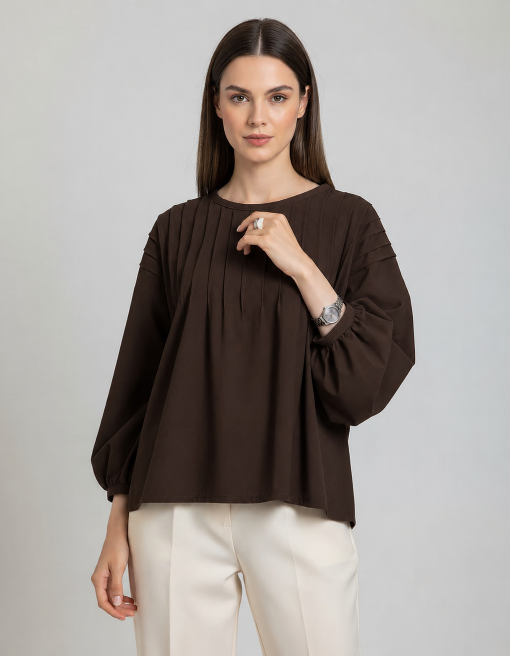 Mocha Grace Pleated Blouse