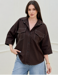 Mocha Contrast Stitch Oversized Shirt