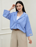 Azure Breeze Oversized Striped Cotton Shirt