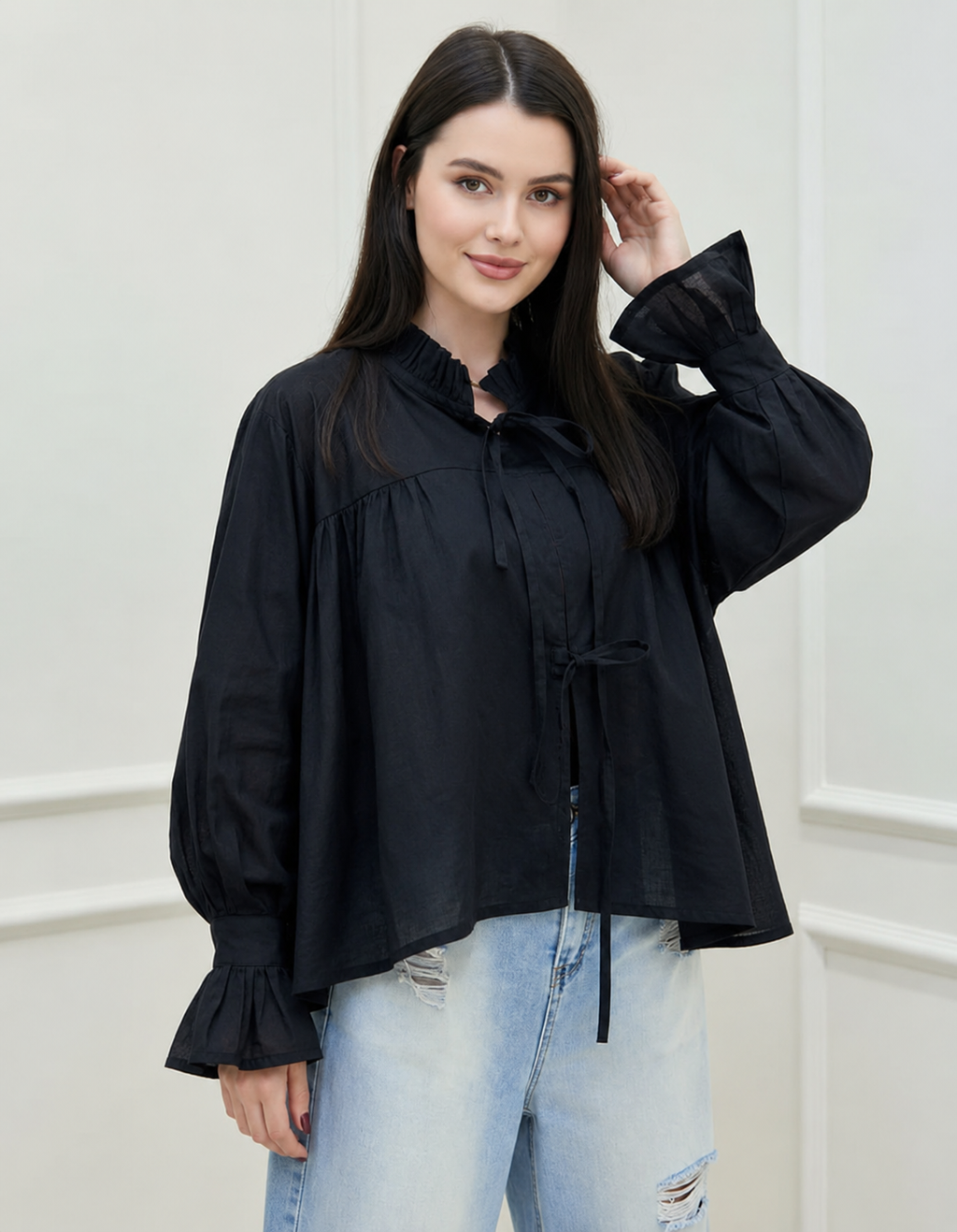 Midnight Muse Puff Sleeve Blouse