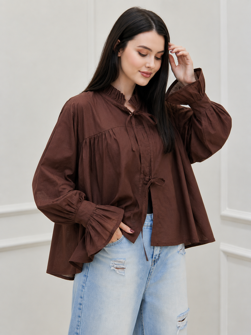 Cocoa Whisper Tie-Up Blouse