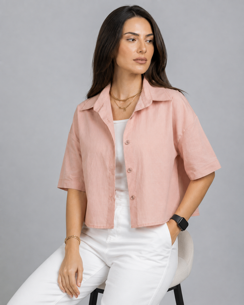 Blush Breeze Cropped Cotton Shirt