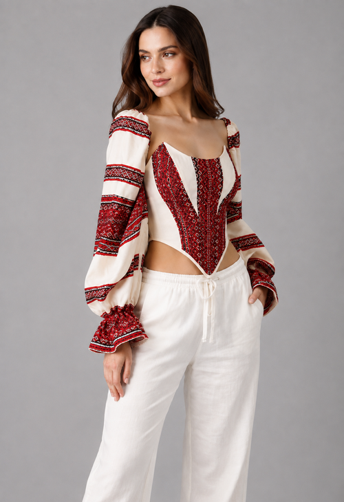 Boho Heritage Open-Back Embroidered Corset Top