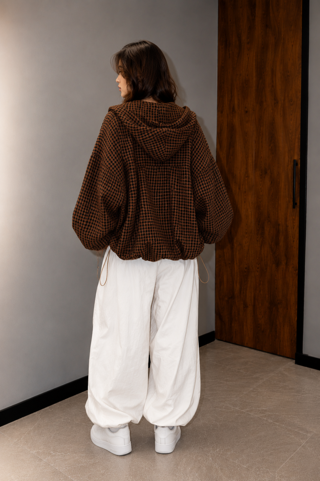 Women's Oversized Hooded Check Shirt Jacket