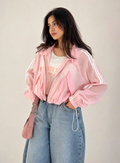 Candy Pink Sheer Bomber Jacket Shirt