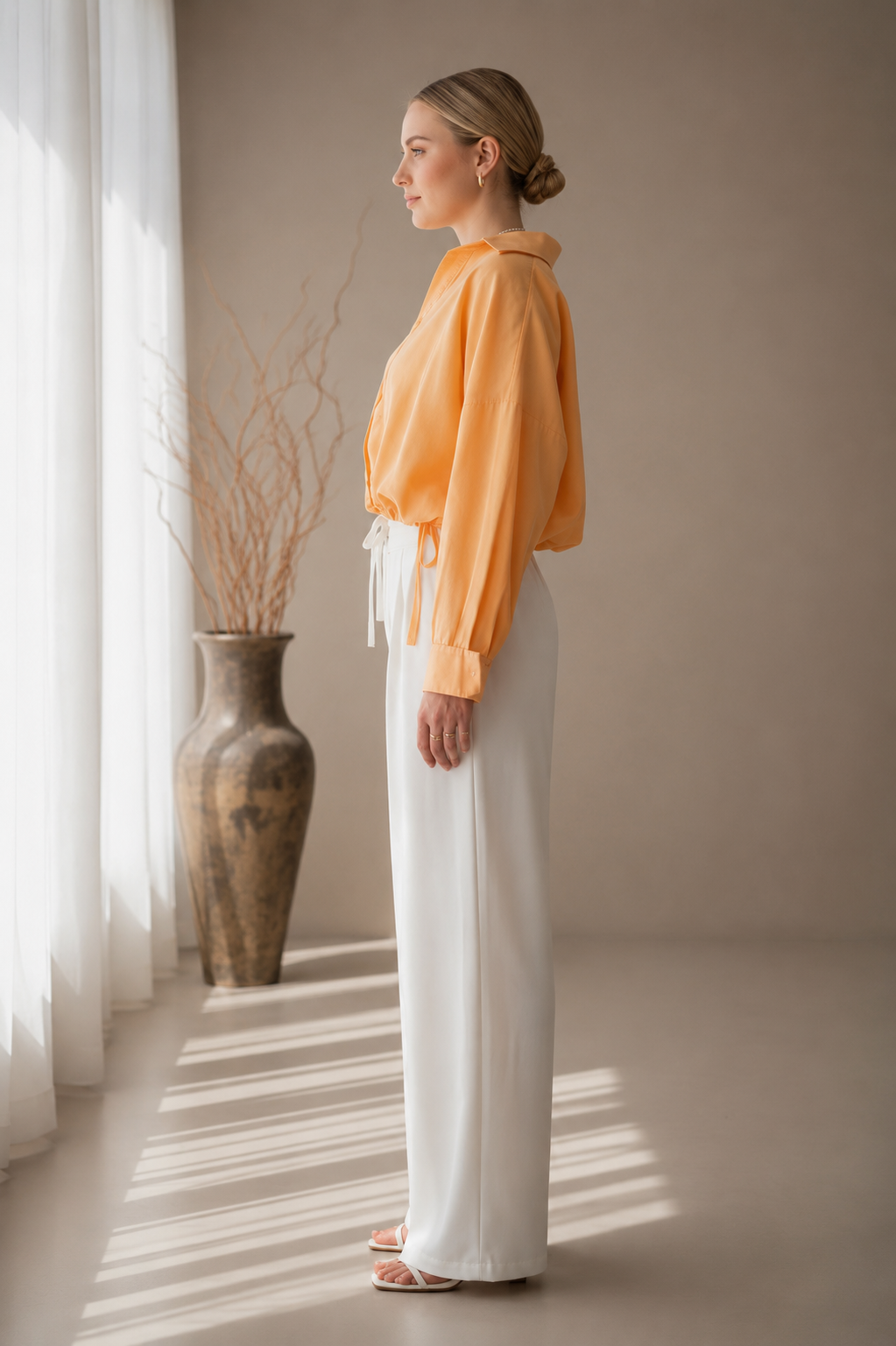 Aurora Oversized Drawstring Crop Shirt – Peach Orange