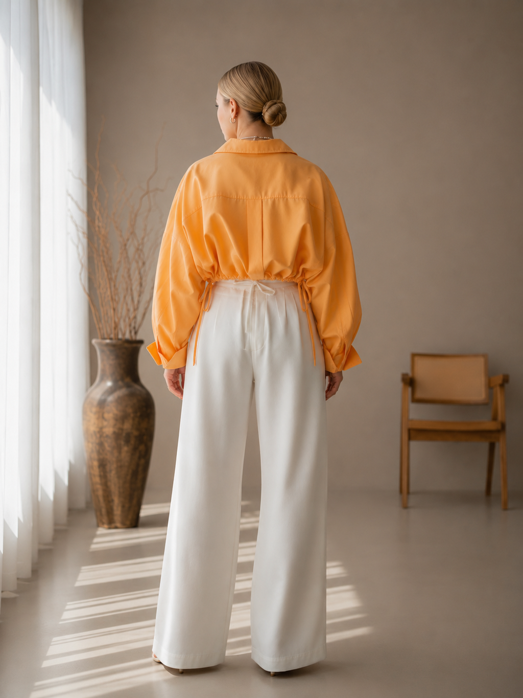 Aurora Oversized Drawstring Crop Shirt – Peach Orange