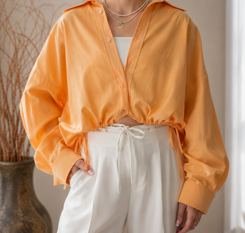 Aurora Oversized Drawstring Crop Shirt – Peach Orange