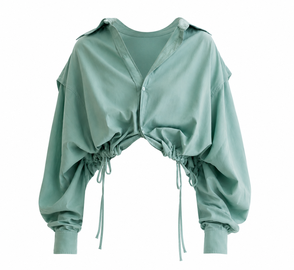Sage Aura Ruched Crop Shirt