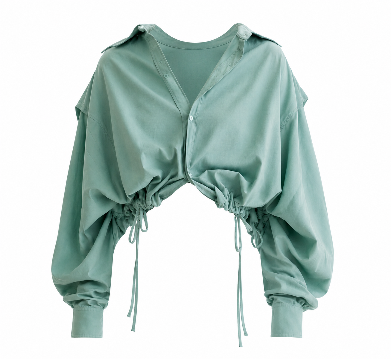 Sage Aura Ruched Crop Shirt
