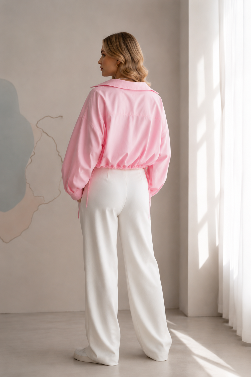 LEGANCI Blush Drawstring Crop Shirt