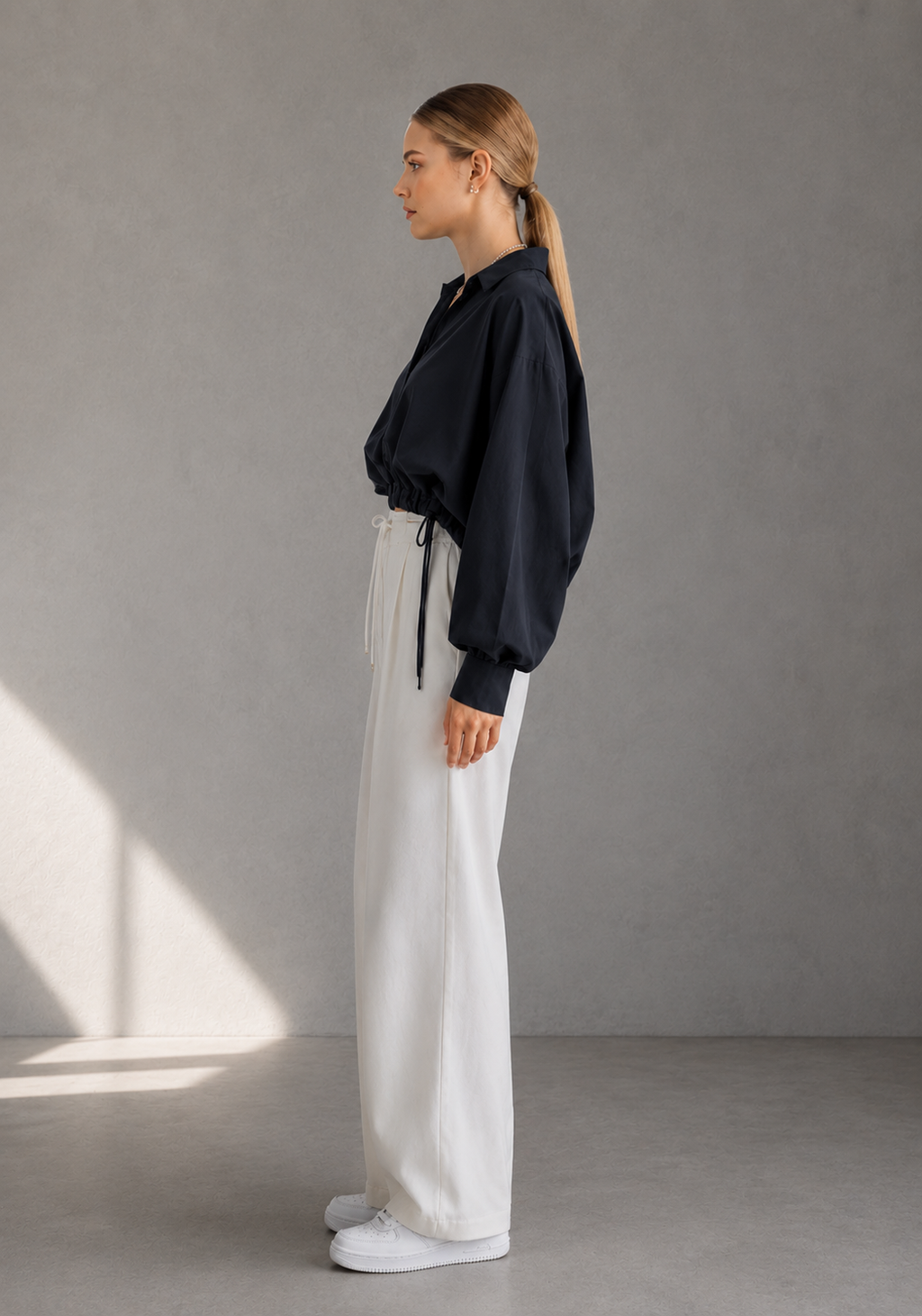 Midnight Muse Drawstring Crop Shirt