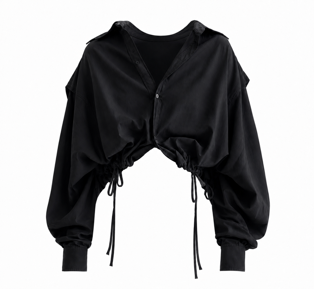 Midnight Muse Drawstring Crop Shirt