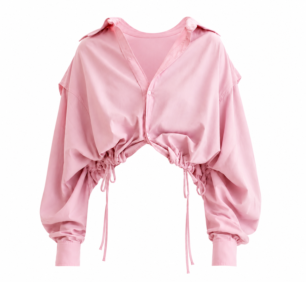 LEGANCI Blush Drawstring Crop Shirt