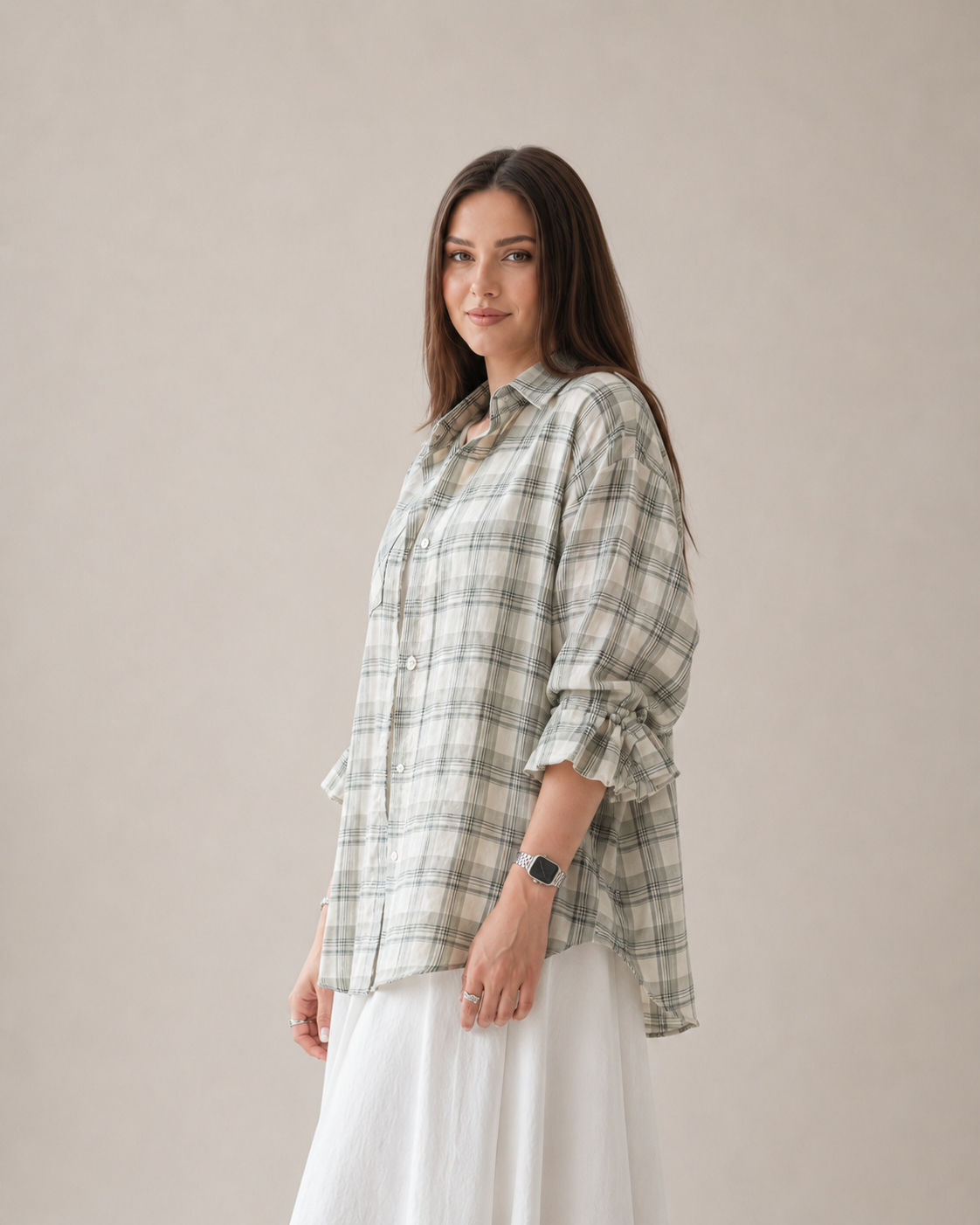 Sage Whisper Oversized Plaid Shirt