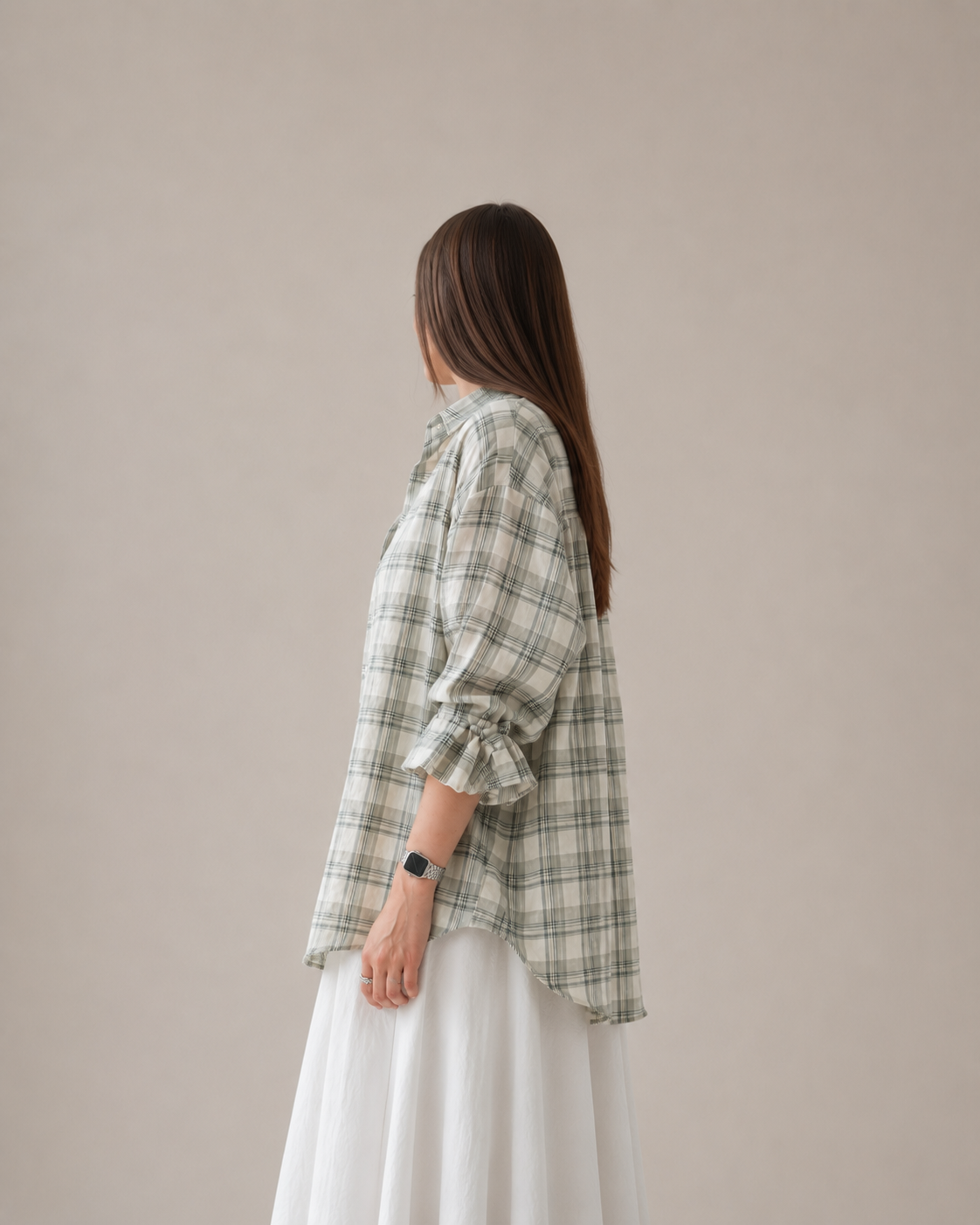 Sage Whisper Oversized Plaid Shirt