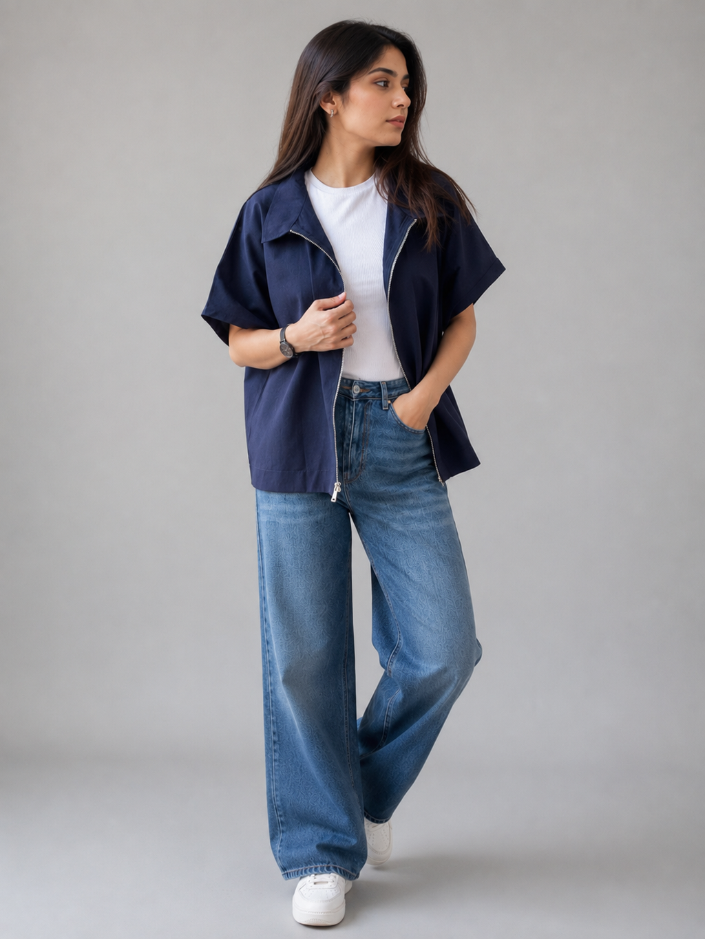 Midnight Drift Oversized Zip Shirt