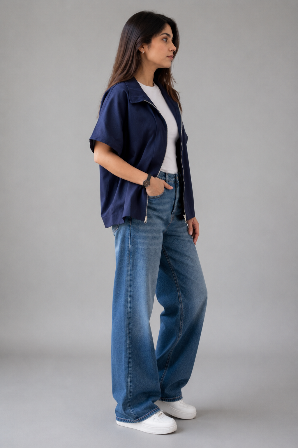 Midnight Drift Oversized Zip Shirt