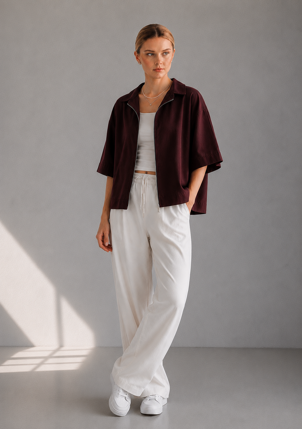Urban Ease Oversized Half Sleeve Zip Shirt