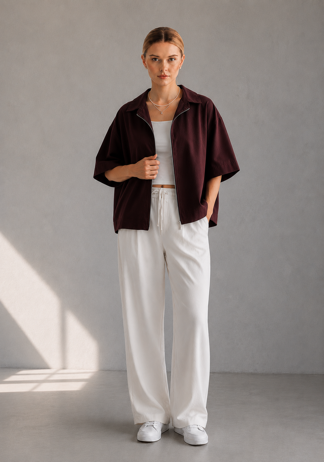 Urban Ease Oversized Half Sleeve Zip Shirt