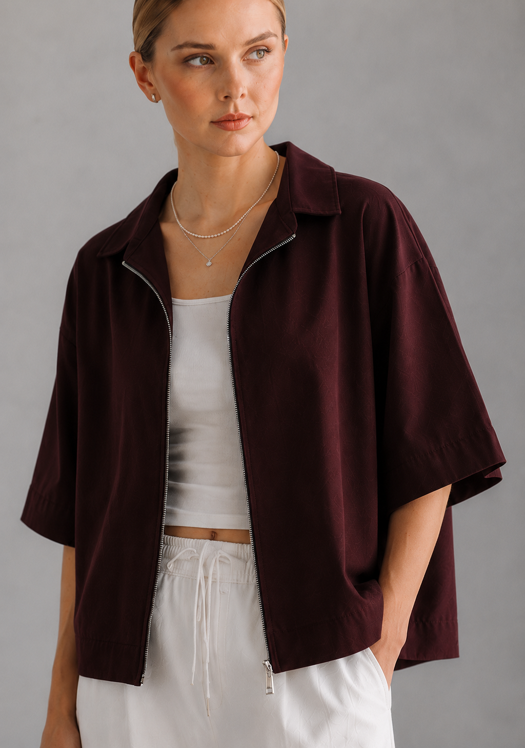 Urban Ease Oversized Half Sleeve Zip Shirt