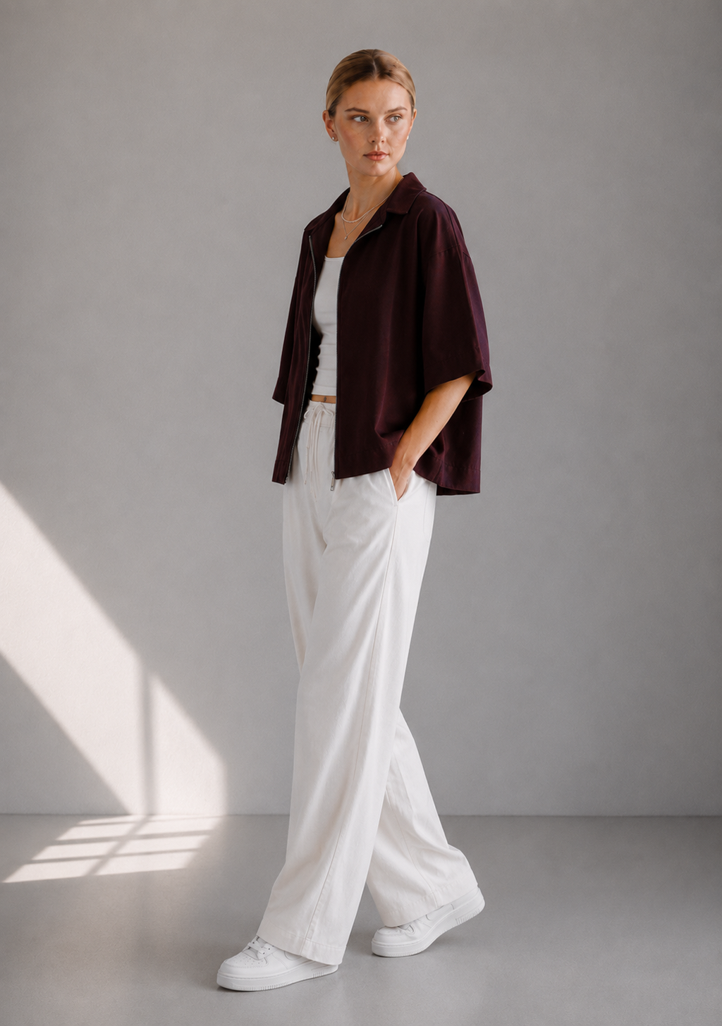 Urban Ease Oversized Half Sleeve Zip Shirt
