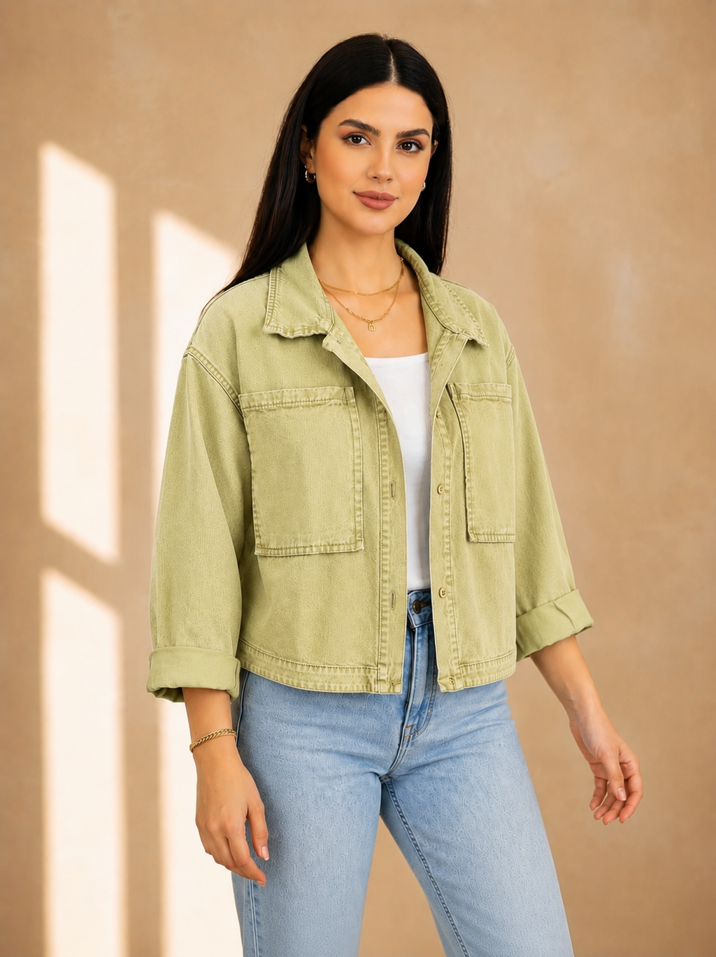 Olive Mist Cropped Utility Jacket