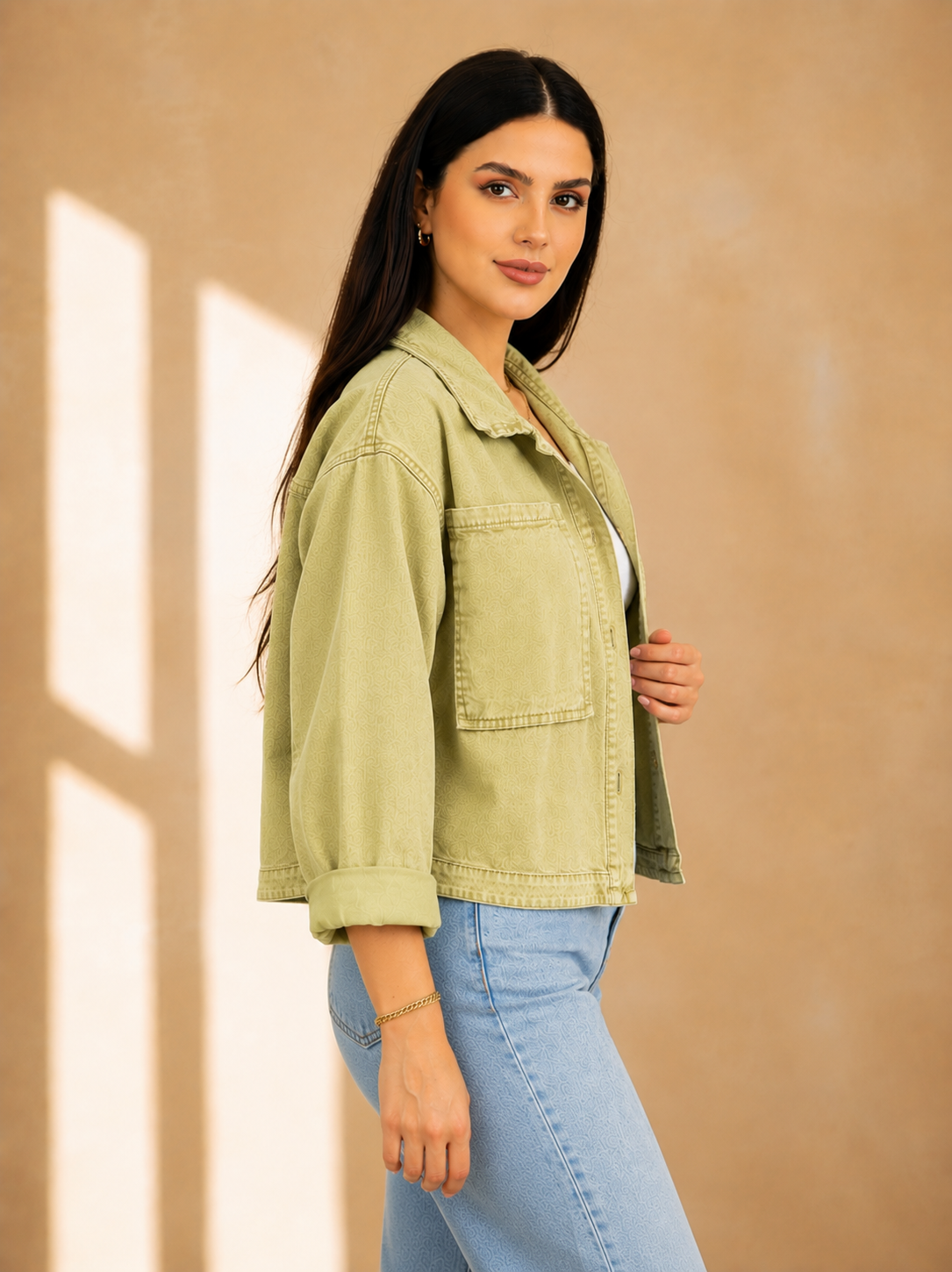 Olive Mist Cropped Utility Jacket