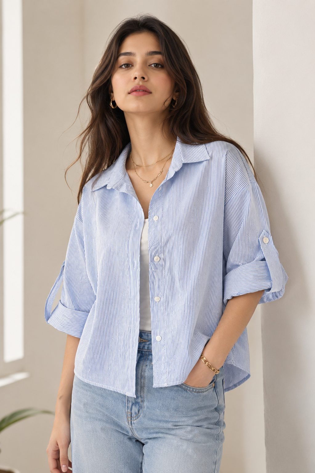 Leganci Azure Pinstripe Oversized Shirt