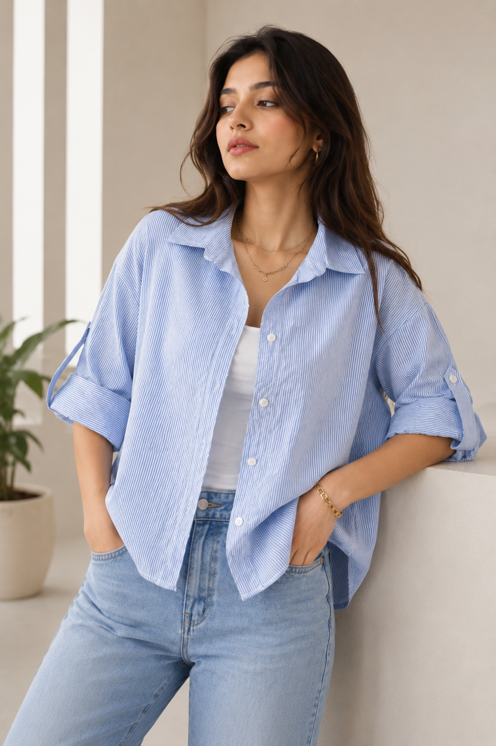 Leganci Azure Pinstripe Oversized Shirt