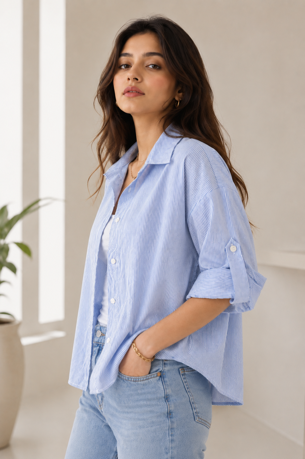 Leganci Azure Pinstripe Oversized Shirt