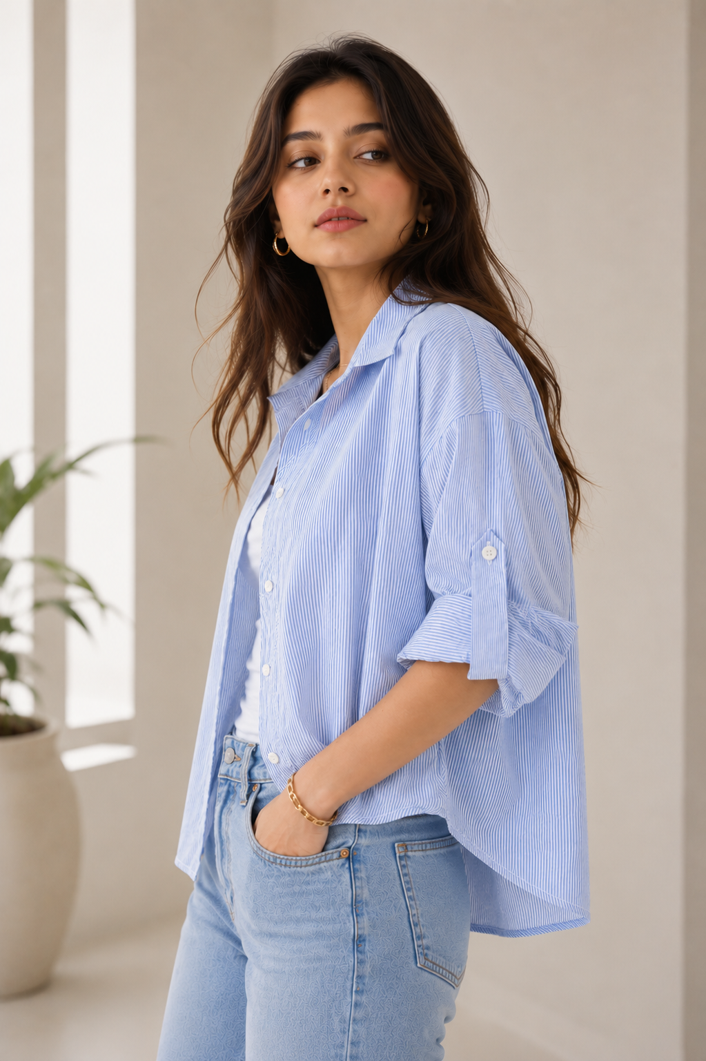 Leganci Azure Pinstripe Oversized Shirt