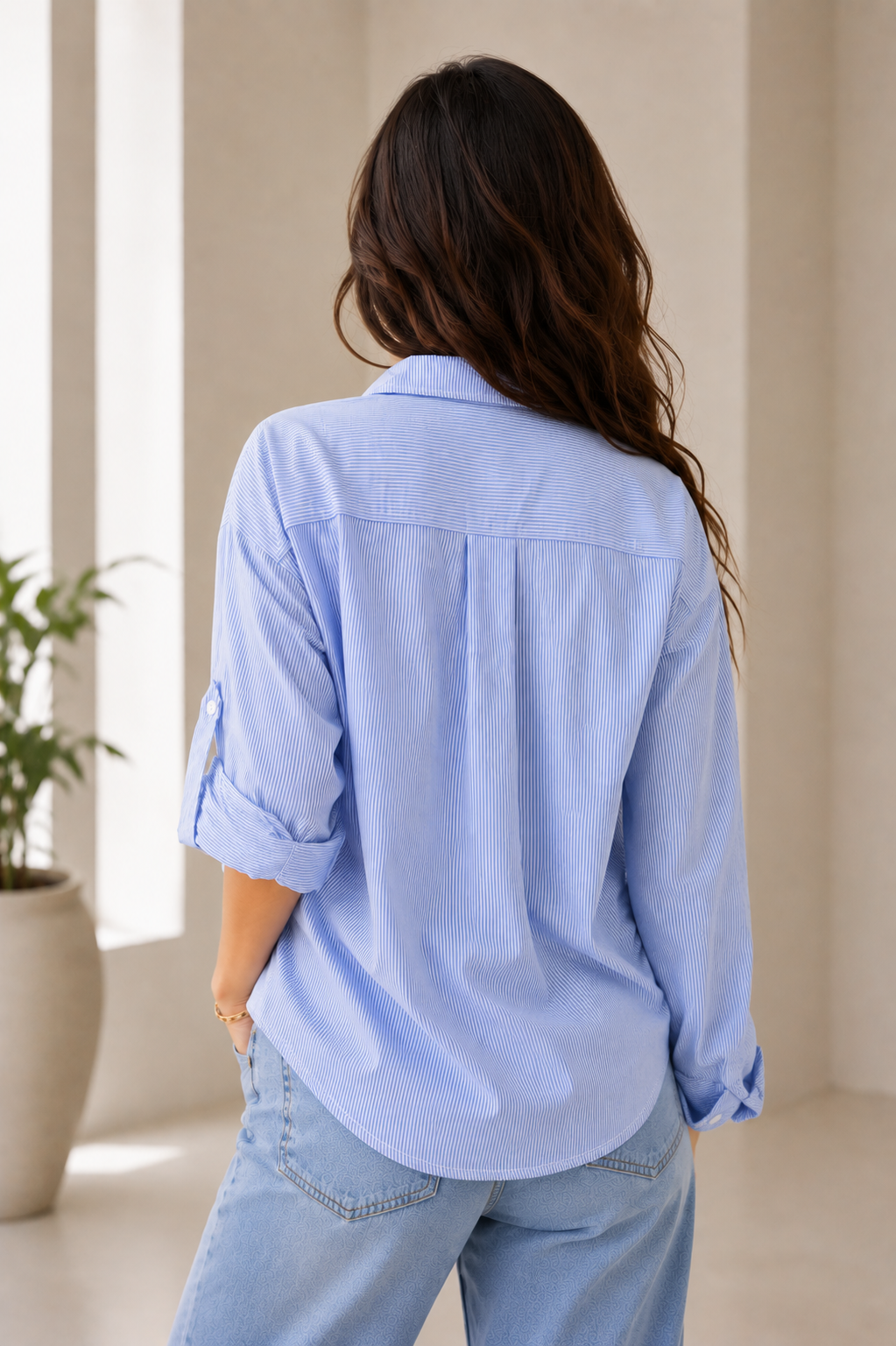 Leganci Azure Pinstripe Oversized Shirt