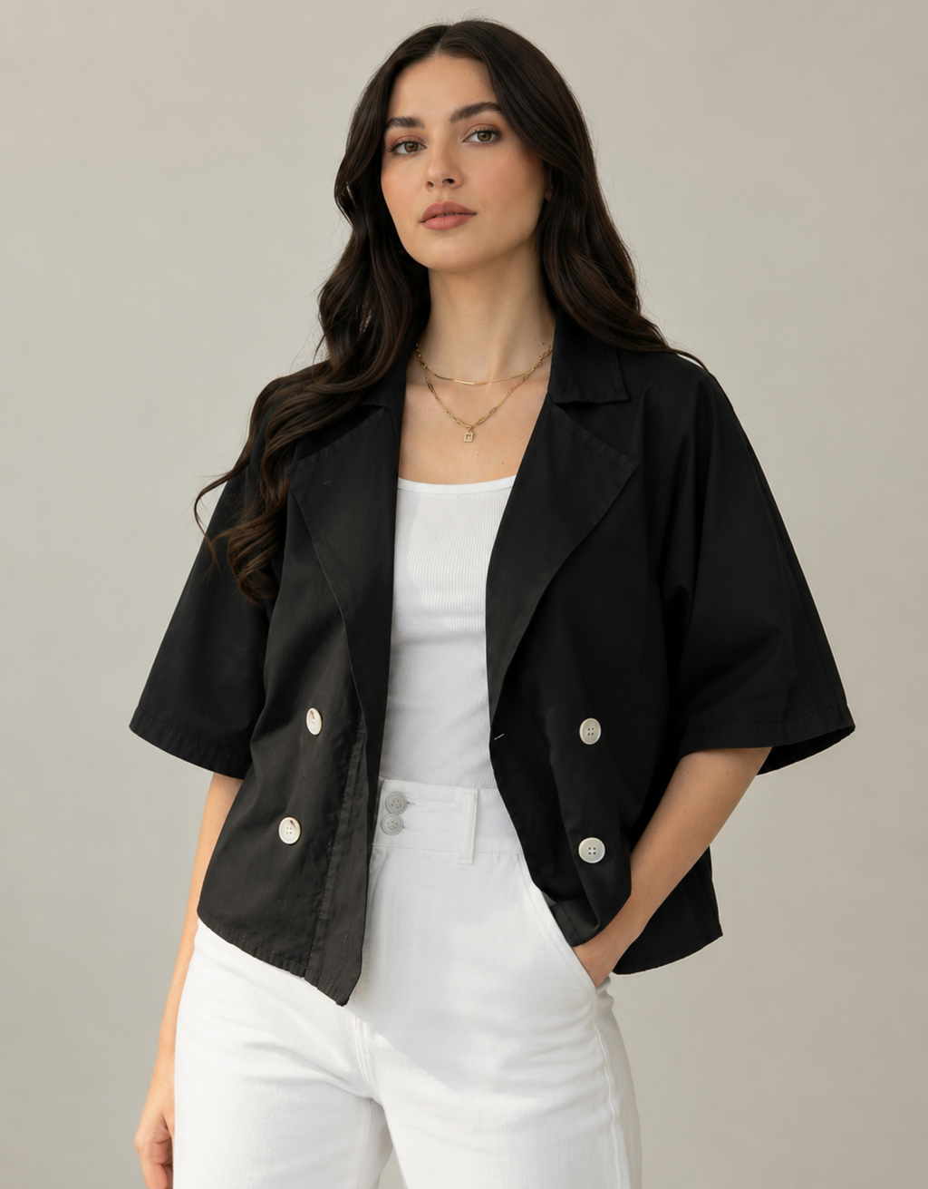 Noir Luxe Cropped Blazer Shirt