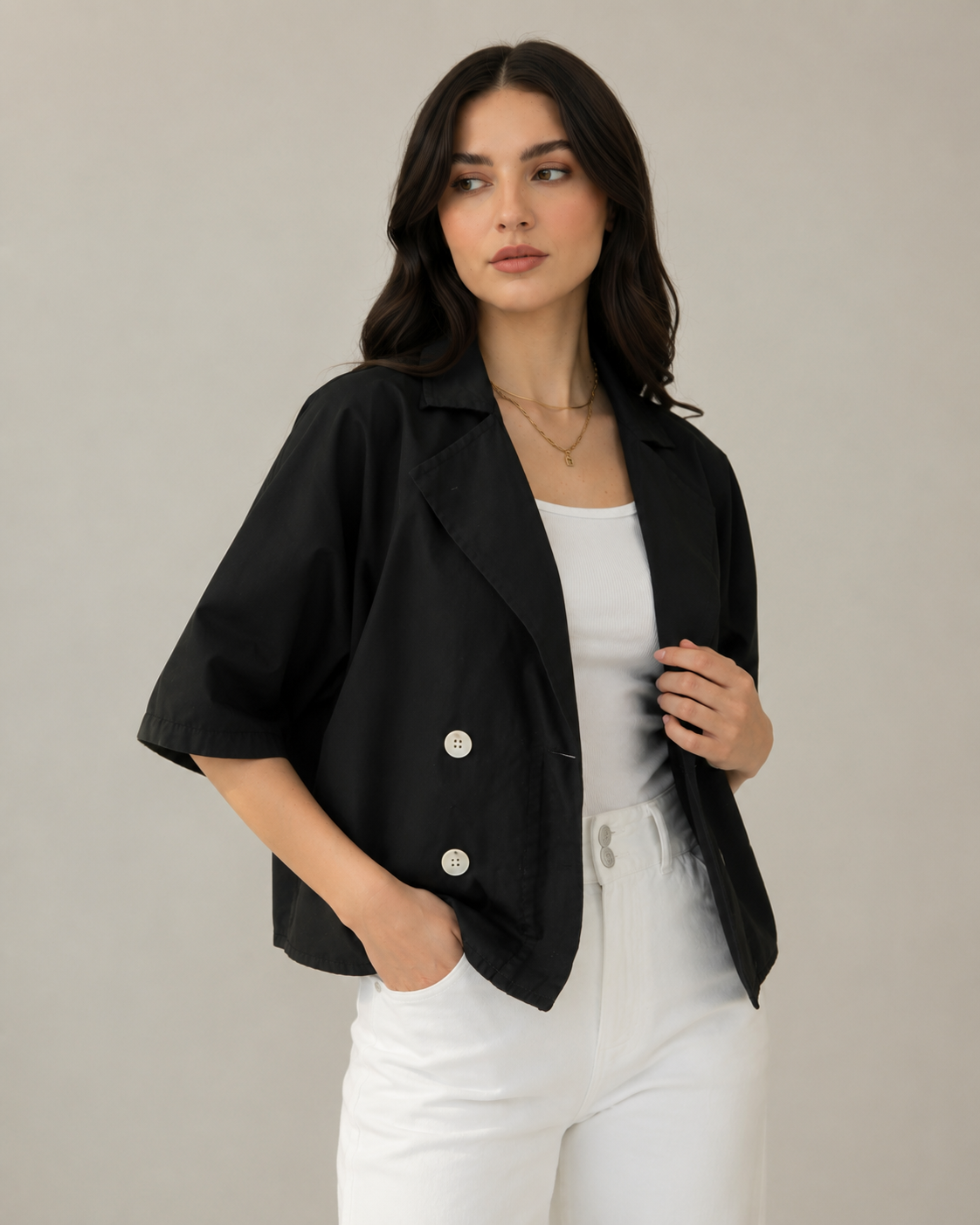 Noir Luxe Cropped Blazer Shirt