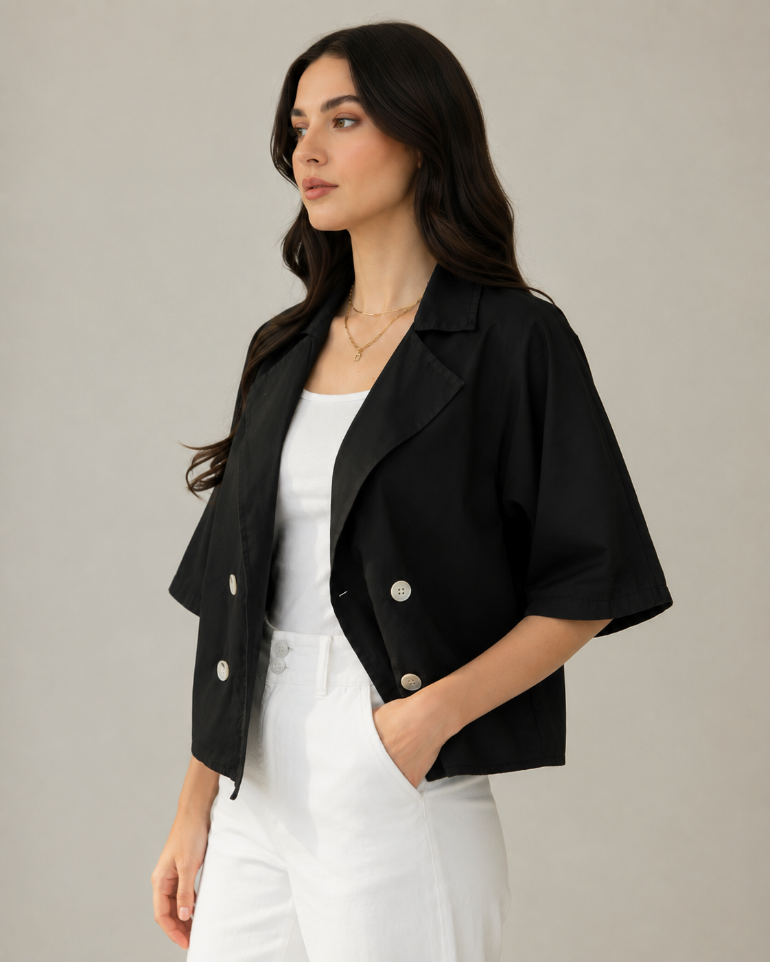 Noir Luxe Cropped Blazer Shirt