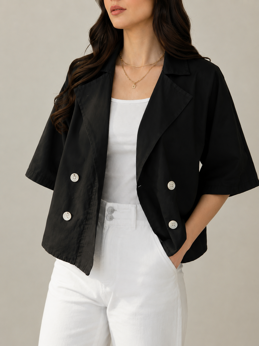 Noir Luxe Cropped Blazer Shirt