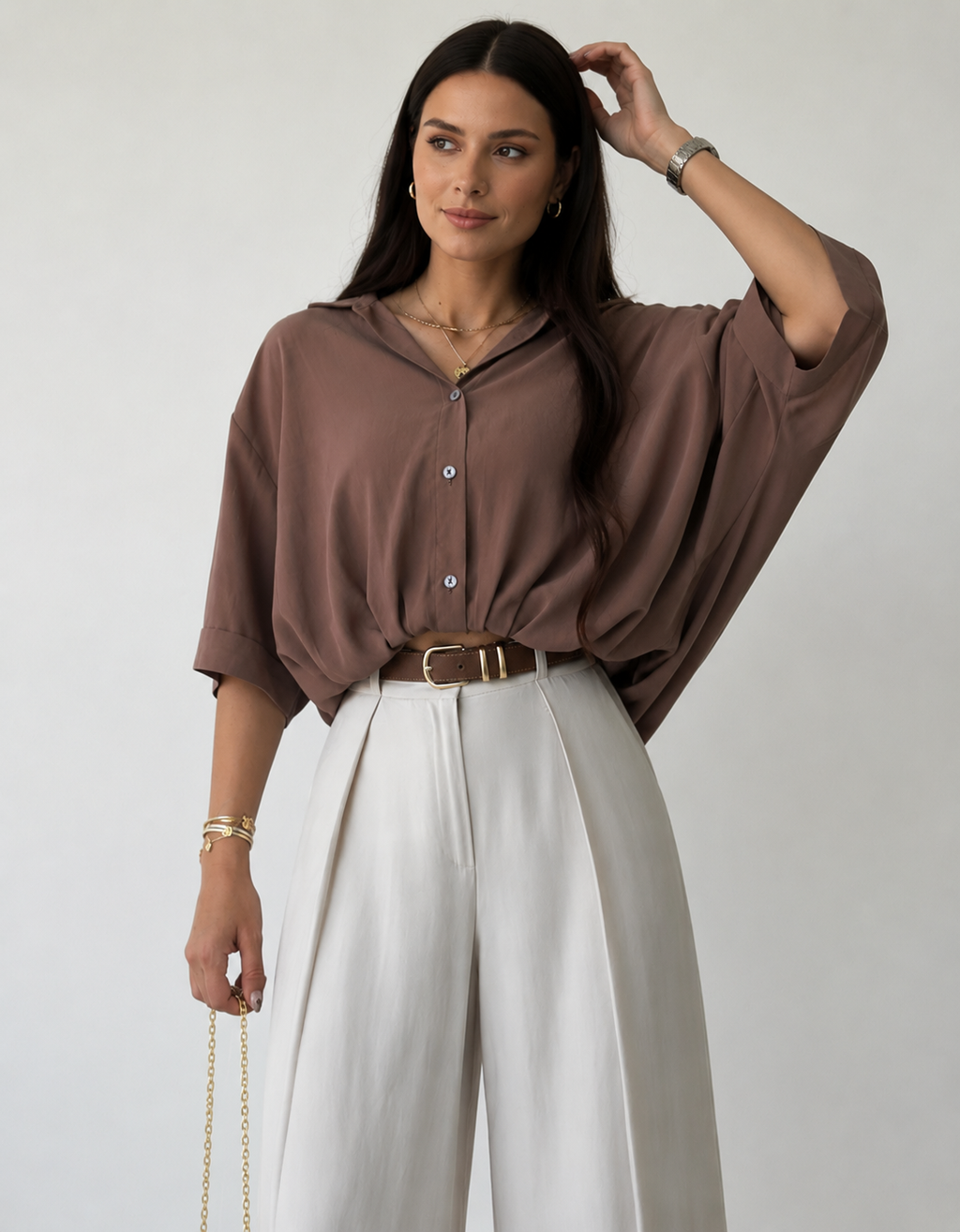 Mocha Drape Oversized Shirt