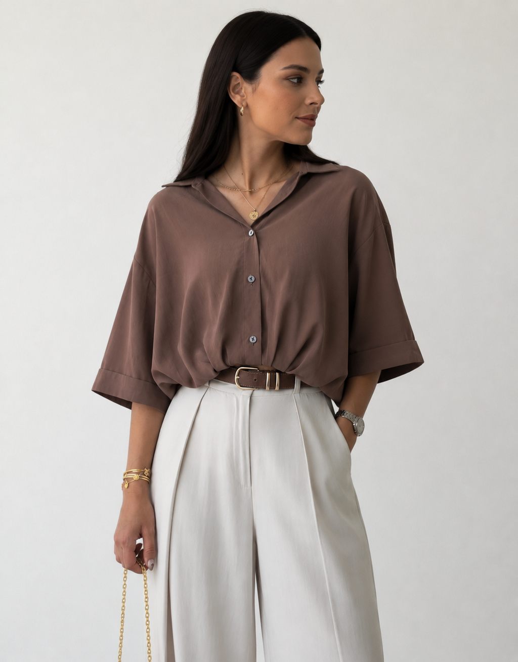 Mocha Drape Oversized Shirt