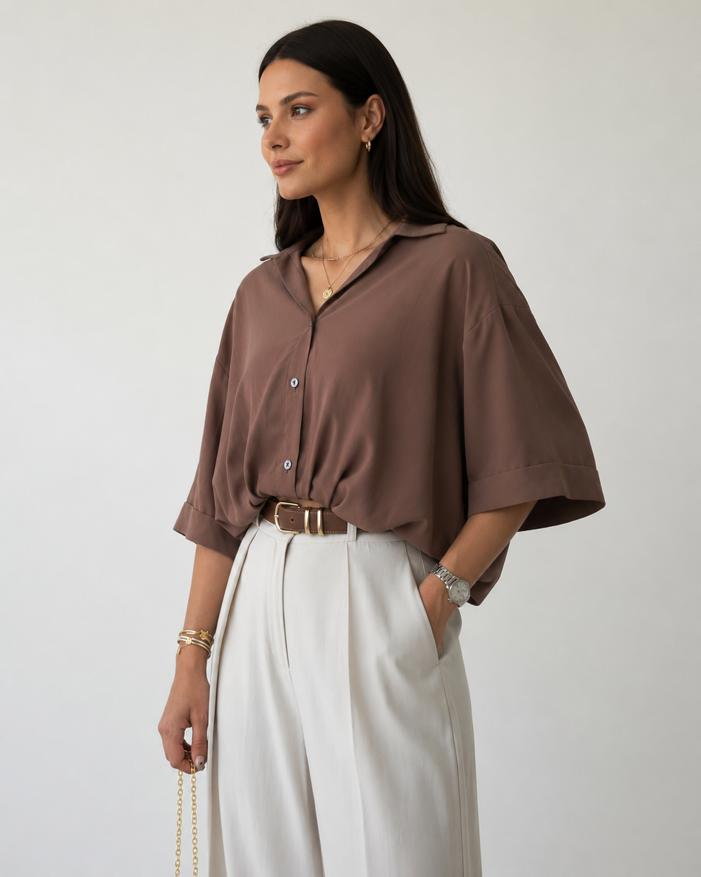 Mocha Drape Oversized Shirt